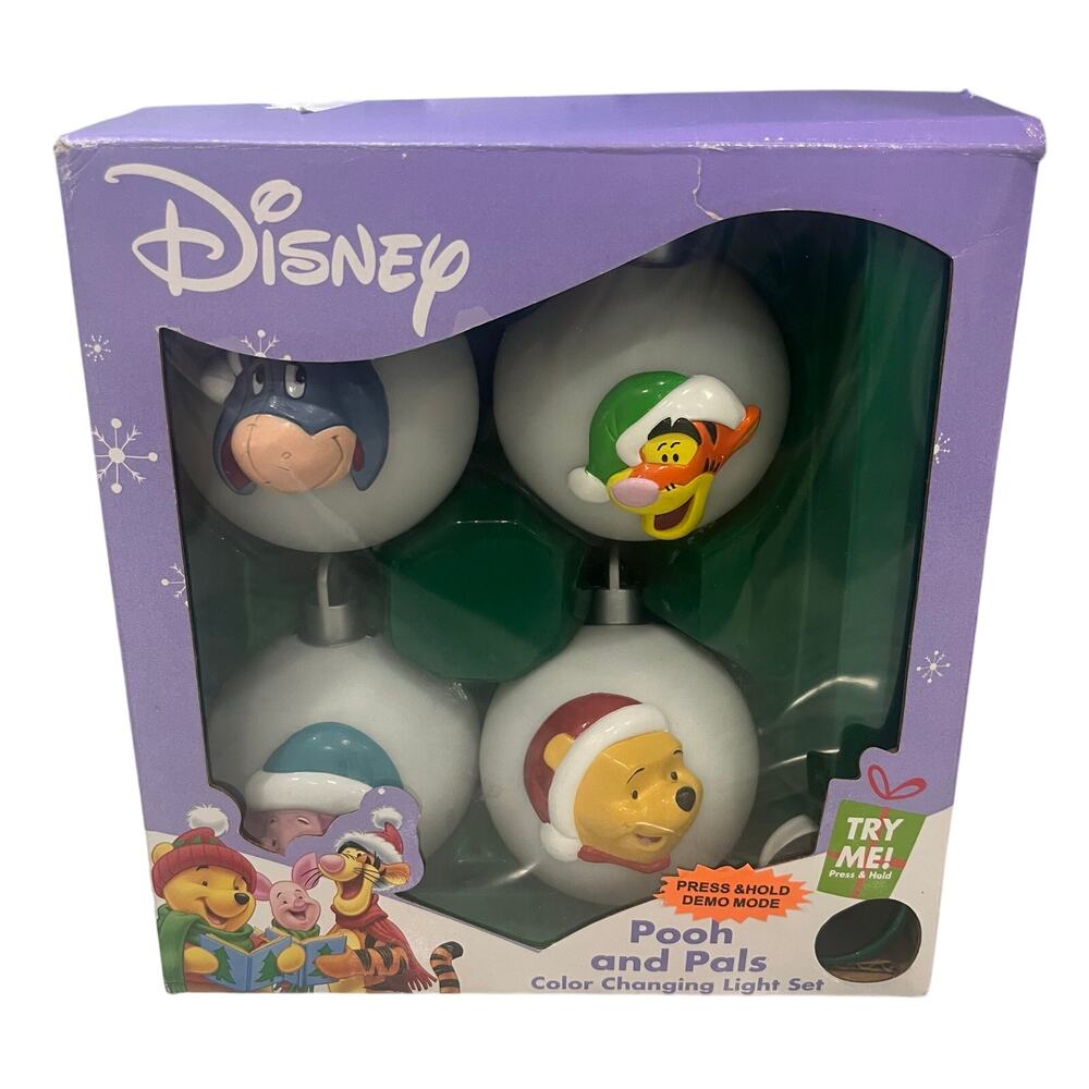 Vintage 2004 Disney Pooh & Pals Color Changing Light Set Christmas Ornaments NIB